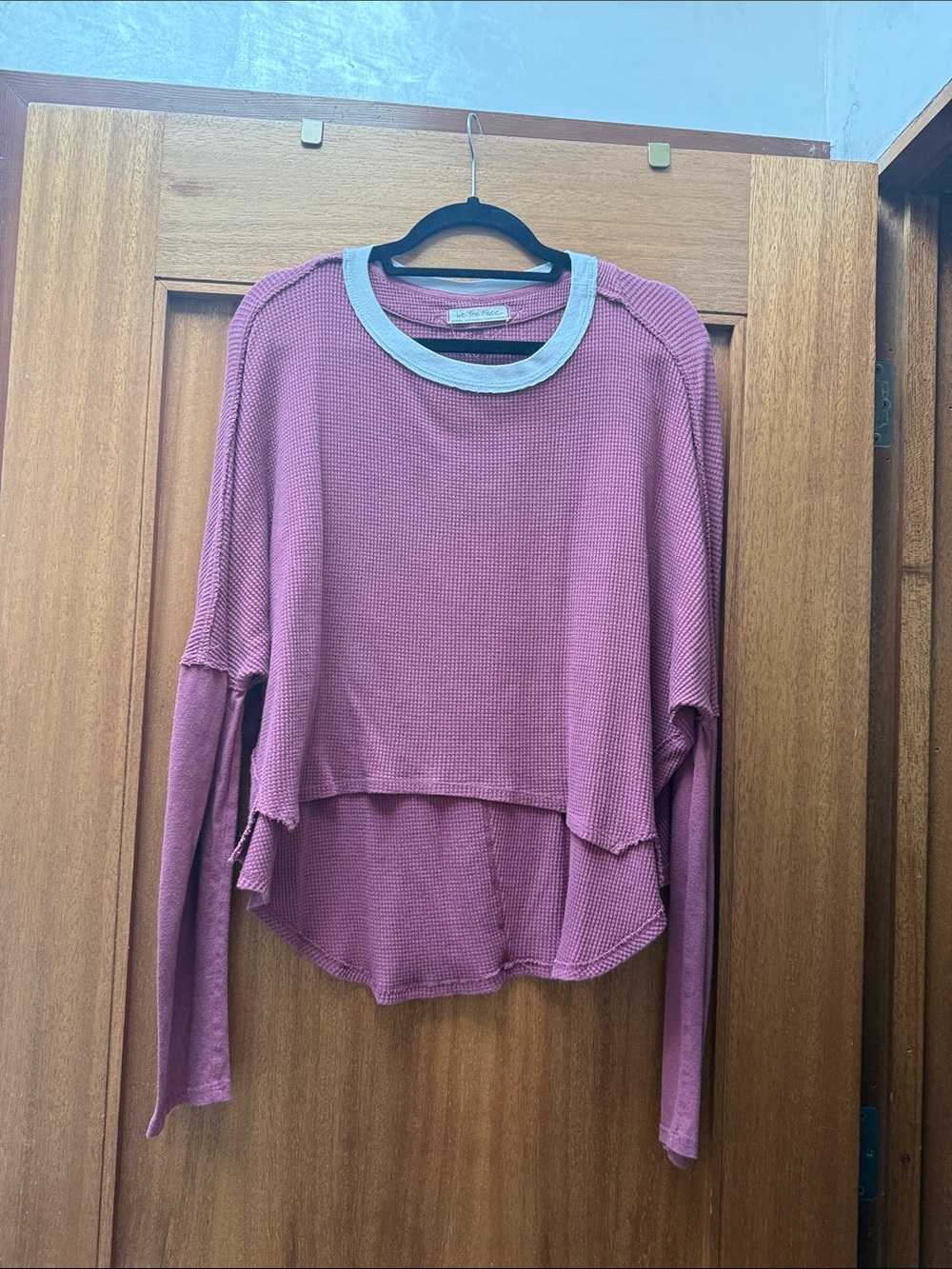 Free People Mauve Waffle Knit Oversize High-low Long sleeve